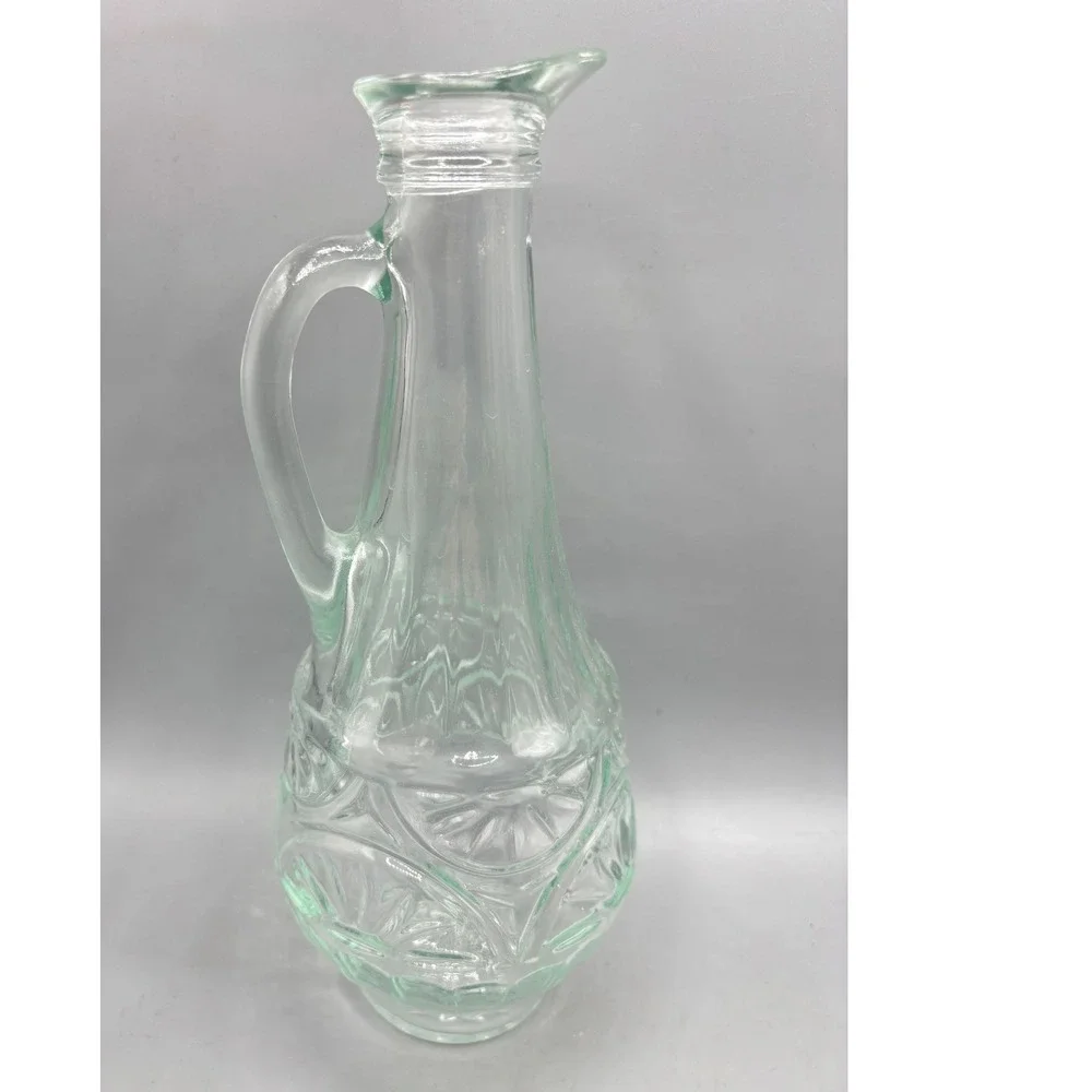Vtg Mogen David Embossed Glass Cruet Decanter Stopper Sunburst Pattern Green‎